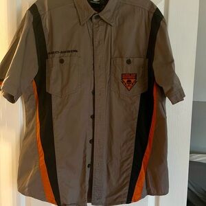 Harley-Davidson Men's gray and Orange button down Casual Shirt short sleeve
